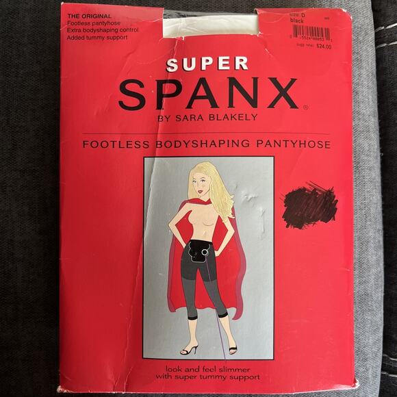 Super Spanx by Sara Blakely BLACK Size D Footless Body Shaping Pantyhose‎ - Picture 1 of 6